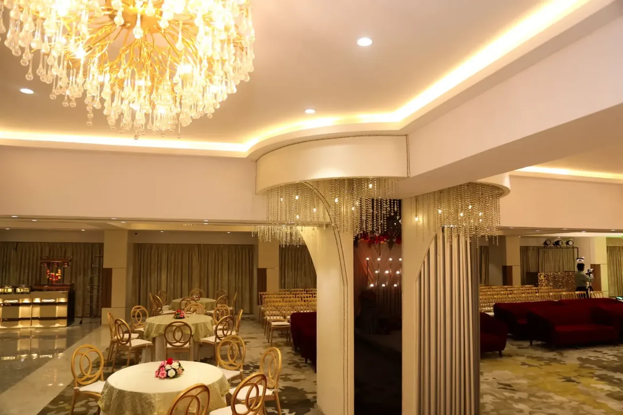 Wedding stage setup for Jogeshwari events at Golden Leaf